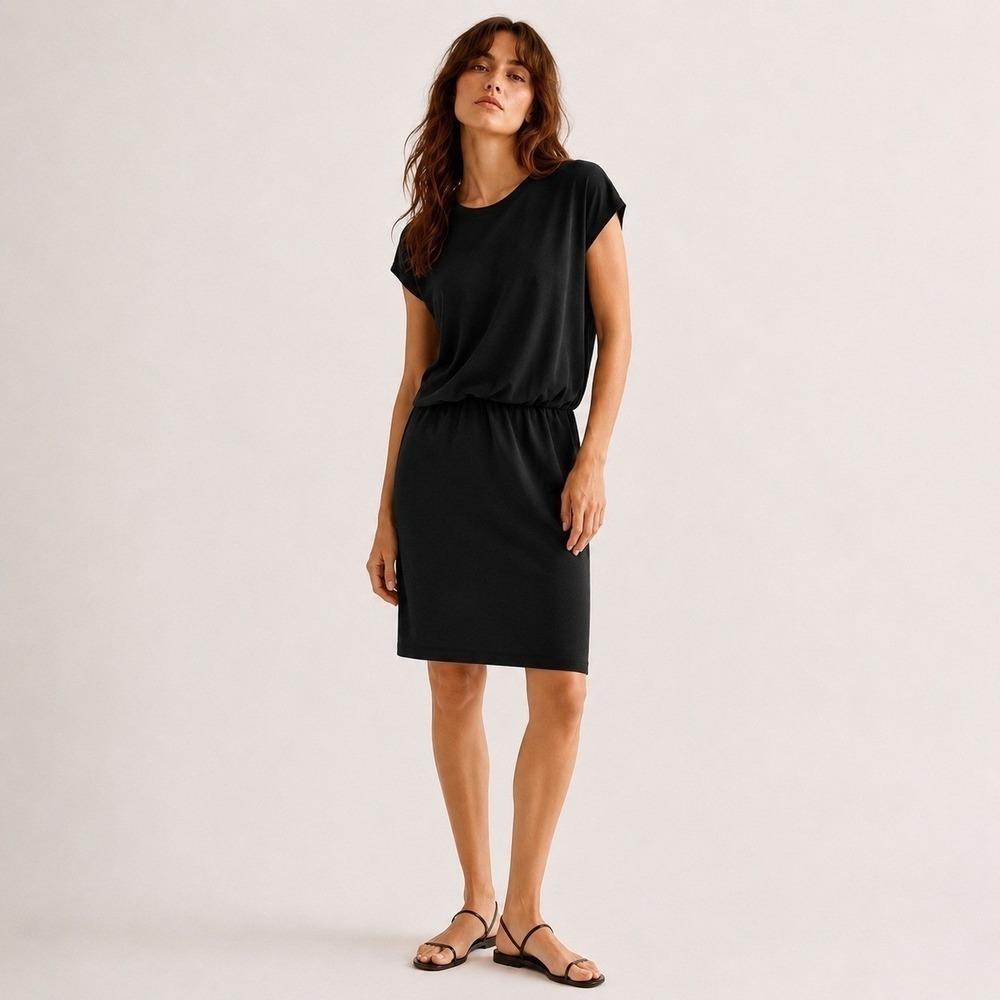 SPANX Faux Tuck Mini Dress Black L Short Sleeve Shift AirEssentials